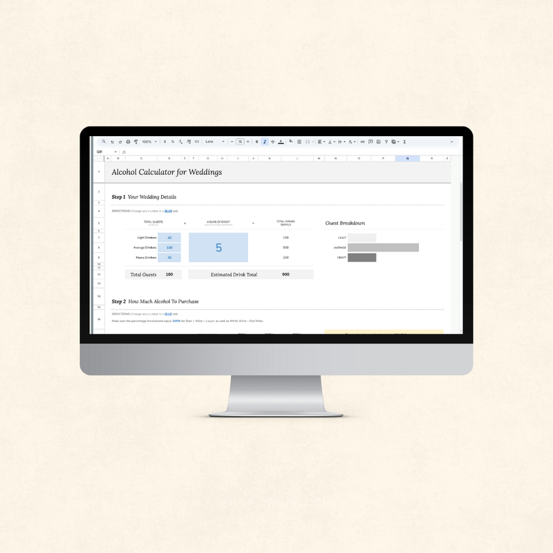 Alcohol Calculator for Weddings (Google Sheets Template)
