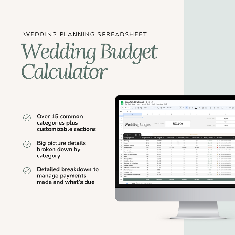 Wedding Budget Spreadsheet – Shop at DPNAK