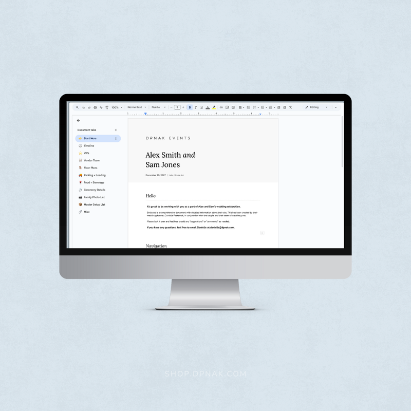 Wedding Day Timeline Packet for Wedding Planners (Google Doc Template)