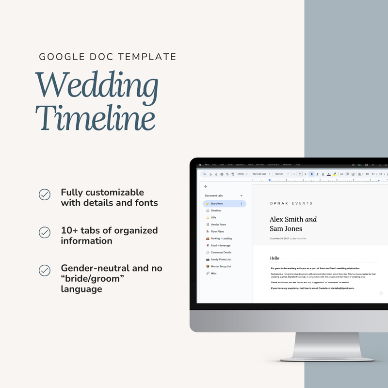 Wedding Day Timeline Packet for Wedding Planners (Google Doc Template)